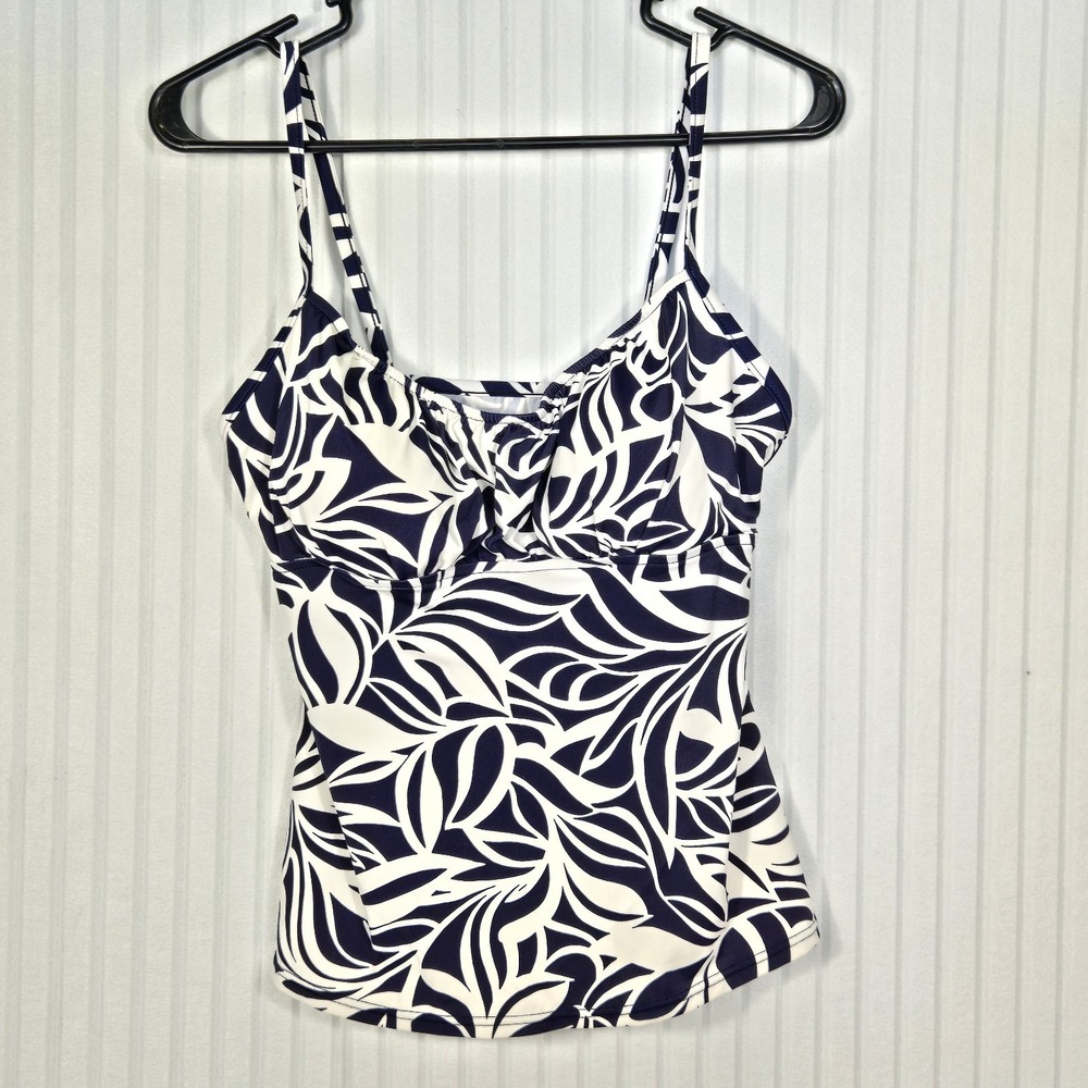 Jamaica Bay Tankini Swim Top Blue & White No Wire - Size 16